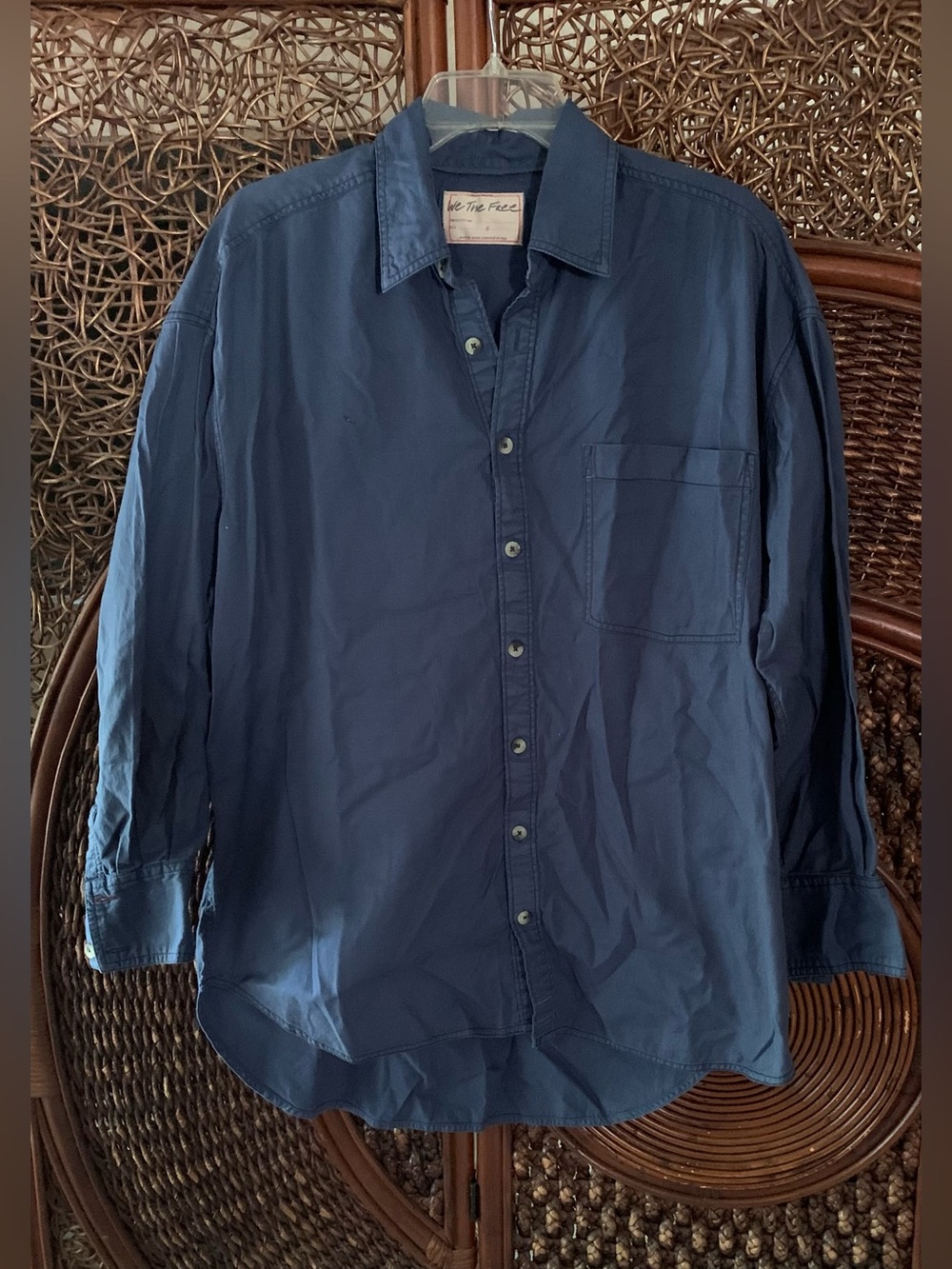 NEW Free People S We the Free Freddie Shirt in Dark Denim Navy Blue Cotton NWOT - Picture 7 of 9